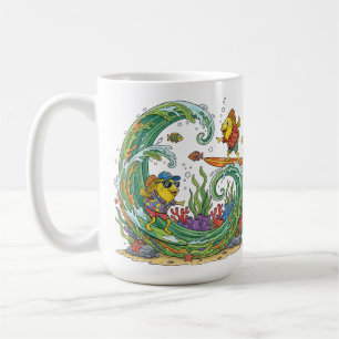 Lustiger Surfender Gelber Fisch Tropische Strandpa Kaffeetasse