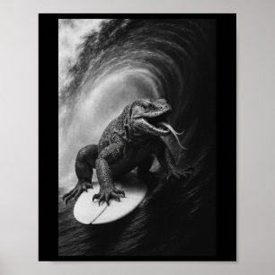 Lustiger Surfender Monitor Lizar Selfie Surfbrett Poster