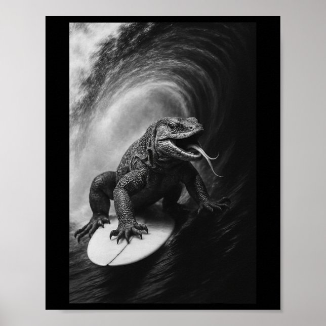 Lustiger Surfender Monitor Lizar Selfie Surfbrett  Poster (Vorne)
