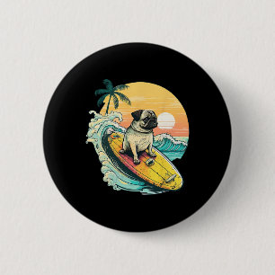 Lustiger surfender Mops am Strand Haustierliebhabe Button
