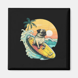 Lustiger Surfender Mops Am Strand Haustierliebhabe Magnet