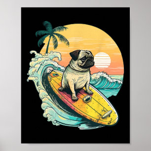 Lustiger Surfender Mops Am Strand Haustierliebhabe Poster