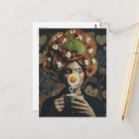 Lustiger surrealer Avocado-Toast- und Kaffee-Dame