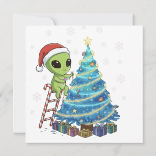 Lustiger süßer Alien Weihnachtsmann schmückt Weltr Feiertagskarte