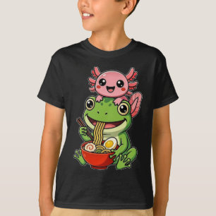 Lustiger süßer Axolotl und Frosch, die Ramen Kawai T-Shirt