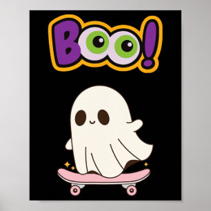 Lustiger süßer Boo-Geist Skateboard fährt für Part Poster