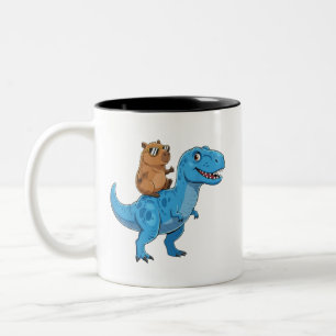 Lustiger süßer Capybara-Reiter-Dinosaurier T Rex D Zweifarbige Tasse