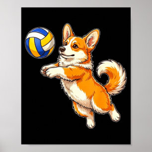 Lustiger süßer Corgi-Hund spielt Volleyball-Sport Poster