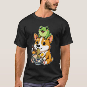 Lustiger süßer Corgi-Hund und Frosch, der Ramen Ka T-Shirt