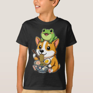 Lustiger süßer Corgi-Hund und Frosch, die Ramen Ka T-Shirt