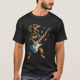 Lustiger süßer Dachshund spielt elektrische Gitarr T-Shirt
