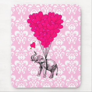 Lustiger süßer Elefant & rosa Damast Mousepad