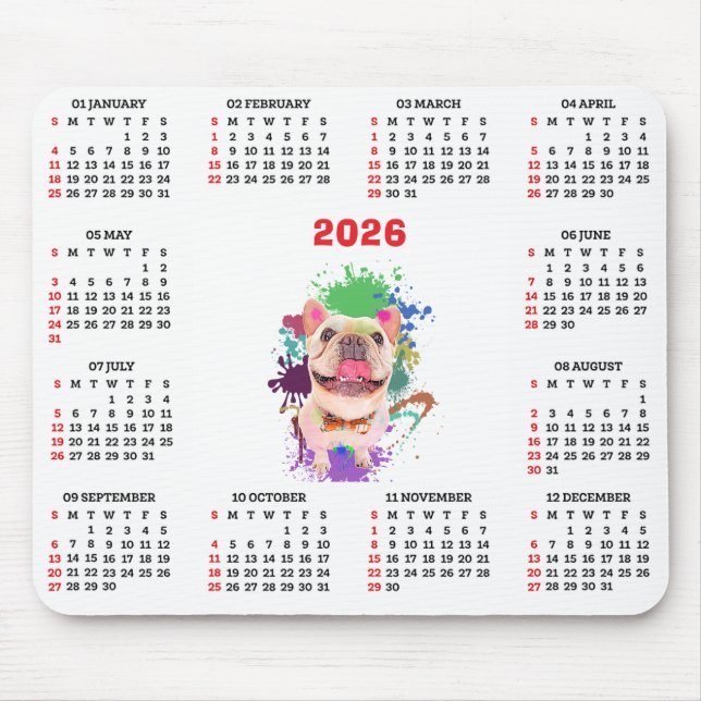 Lustiger süßer Französischer Hund Kalender  Mousepad (Vorne)