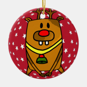 Lustiger Süßer Hirsch Rote Nase Sterne Weihnachten Keramik Ornament