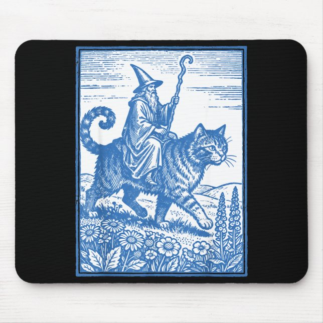 Lustiger, süßer Meme mit Zauberer-Katzenreiter  Mousepad (Vorne)