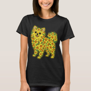 Lustiger Süßer Pomeranian Blumenhund Narzisse Flor T-Shirt