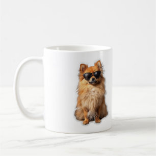 Lustiger süßer Pomeranian-Hund mit Sonnenbrille Kaffeetasse