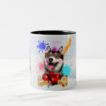 Lustiger süßer sibirischer Husky-Hund Weihnachten