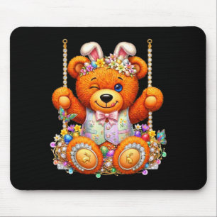 Lustiger süßer Teddybär zwinkerndes Auge Osterkorb Mousepad