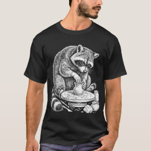Lustiger süßer Waschbär-Töpferei-Künstler Kreative T-Shirt