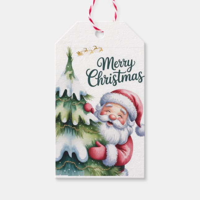 Lustiger süßer Weihnachtsmann mit Baum und Typogra Geschenkanhänger (Vorderseite)