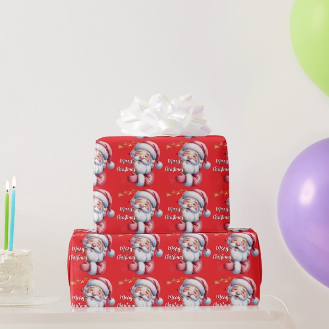 Lustiger süßer Weihnachtsmann & Typografie Geschenkpapier (Partygeschenke)