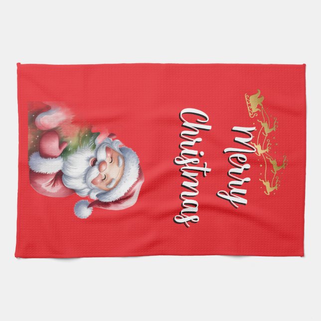 Lustiger süßer Weihnachtsmann & Typografie Geschirrtuch (Horizontal)