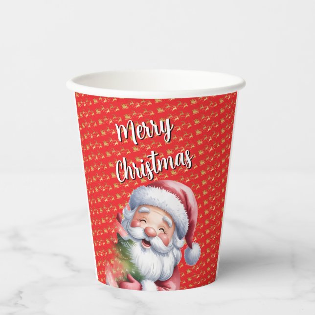Lustiger süßer Weihnachtsmann & Typografie Pappbecher (Vorderseite)