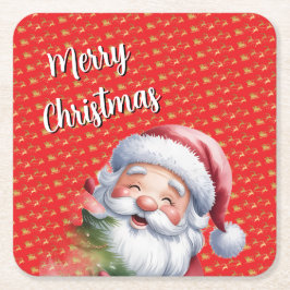 Lustiger süßer Weihnachtsmann & Typografie Rechteckiger Pappuntersetzer