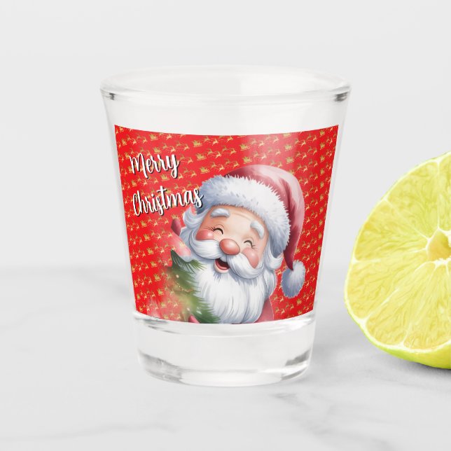 Lustiger süßer Weihnachtsmann & Typografie Schnapsglas (Vorderseite)