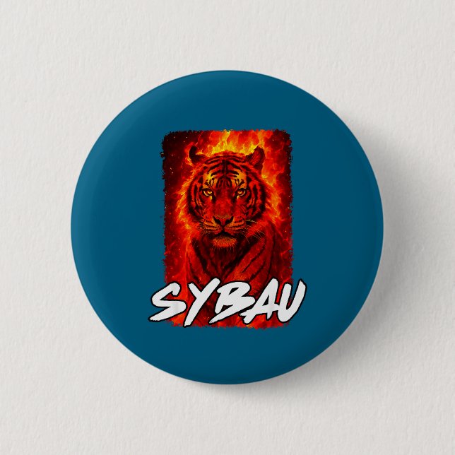Lustiger Sybau ironischer Tiger Meme Sigma Brainro Button (Vorderseite)