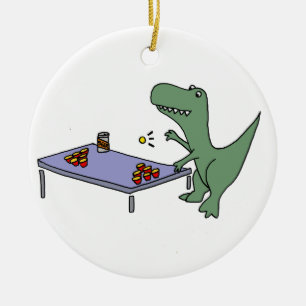 Lustiger T-Rex Dinosaurier, der Bier Pong spielt Keramik Ornament