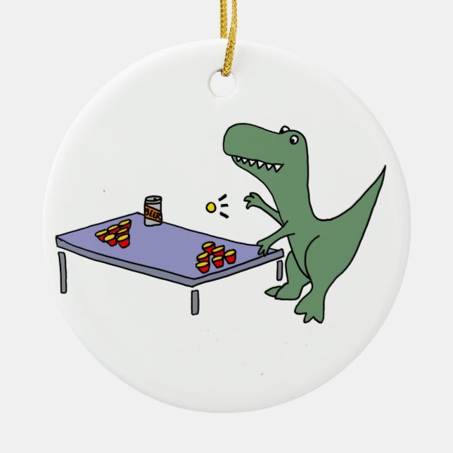Lustiger T-Rex Dinosaurier, der Bier Pong spielt Keramik Ornament (Vorne)