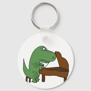 Lustiger T-Rex Dinosaurier, der Klavier spielt Schlüsselanhänger