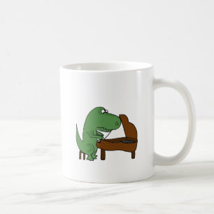 Lustiger T-Rex Dinosaurier, der Klavier spielt Tasse