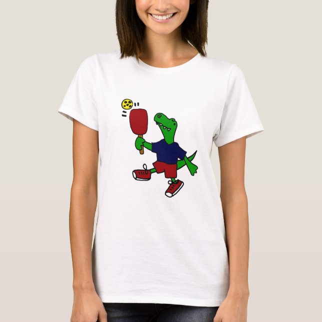 Lustiger T-Rex Dinosaurier, der Pickleball spielt T-Shirt (Vorderseite)