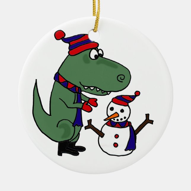 Lustiger T-Rex Dinosaurier-GebäudeSnowman Keramikornament (Vorne)