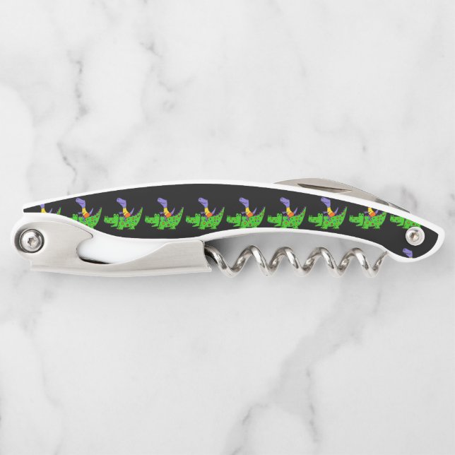 Lustiger T-rex Dinosaurier-Reitalligator Kellnermesser (Vorderseite)