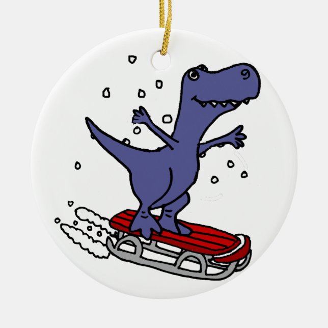 Lustiger T-rex Dinosaurier-Sledding Cartoon Keramikornament (Vorne)