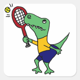 Lustiger T-Rex UVdinosaurier, der Tennis-Cartoon Quadratischer Aufkleber