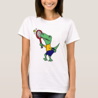 Lustiger T-Rex UVdinosaurier, der Tennis-Cartoon