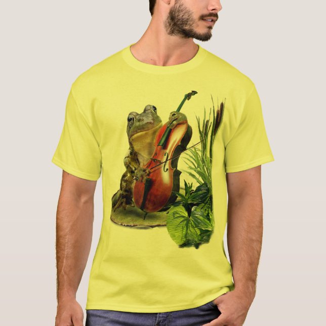 Lustiger T - Shirt mit dem Frosch, der Cello (Vorderseite)