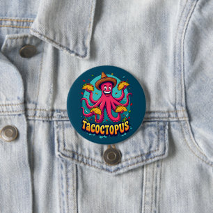 Lustiger Taco-Oktopus-Cartoon-Lebensmittel-Wortwit Button
