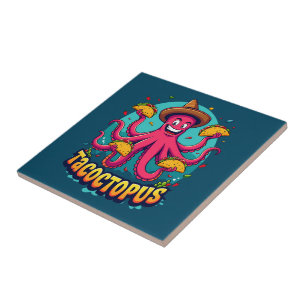 Lustiger Taco-Oktopus-Cartoon-Lebensmittel-Wortwit Fliese