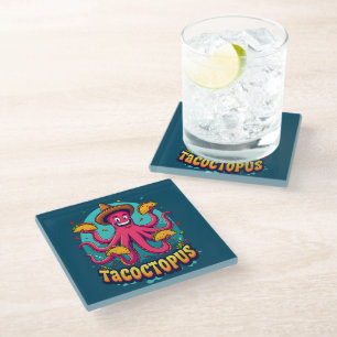 Lustiger Taco-Oktopus-Cartoon-Lebensmittel-Wortwit Glasuntersetzer