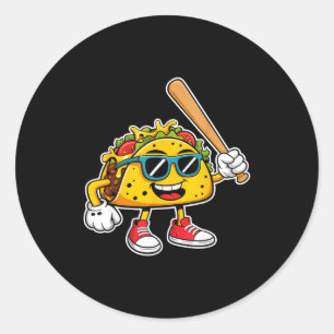 Lustiger Taco spielt Baseball mexikanischer Cinco Runder Aufkleber