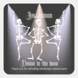 Lustiger tanzender schwarzer Skelett Halloween-Par Quadratischer Aufkleber