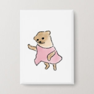 Lustiger Tanzender Welpe In Rosa Kleid Für Hunde-M Button