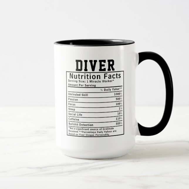 Lustiger Taucher Ernährungsfakten Unterwasser-Gesc Tasse (Rechts)