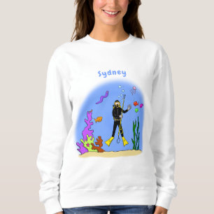 Lustiger Taucher und Fisch-Meereslebewesen Cartoon Sweatshirt